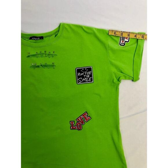Vintage Y2K Neon Green Cutout Cotton Top Punk Retro Dopamine Size 2 Angie - Picture 8 of 10
